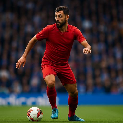 A professional pivot midfielder focusing during a soccer match on a green field